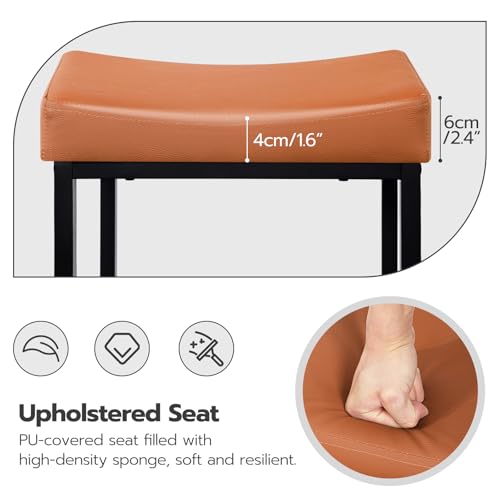 Image of HOOBRO Bar Stools, Set of 2 Bar Chairs, Counter Height Stools, Saddle Barstools with Curved Surface, 24.8 Inches, 2.4 inch Thick Upholstery, for Kitchen, Dining Room, Cafe Orange-Brown and Black CB10BY01