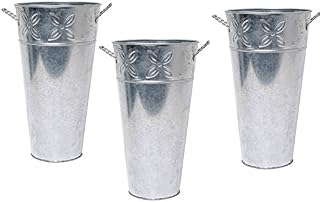 Hosley Set of 3 Galvanized Vases 12 Inch High Each French Bucket Design