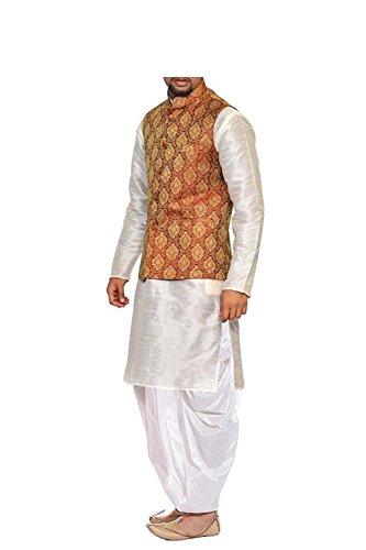 Image of Men's Silk Blend Solid Kurta Dhoti Set with Designer Ethnic Nehru Jacket
