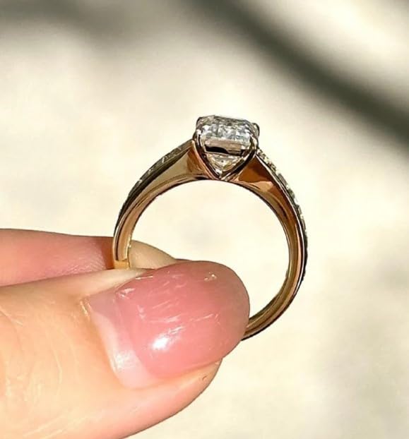 Vintage Art Deco 3 ct Emerald Cut Solitaire,14k Solid Yellow Gold Plated Ring,Channel Set Half Eternity Band,Baguette Cut Shoulders,Trend Setter.size 3-12.3