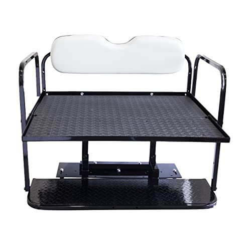 Buggies Unlimited Club Car DS Golf Cart Rear Flip Seat Kit | Folding Steel Frame Rear Back Seat | White Cushions | Compatible with 2000.5 & Up Models