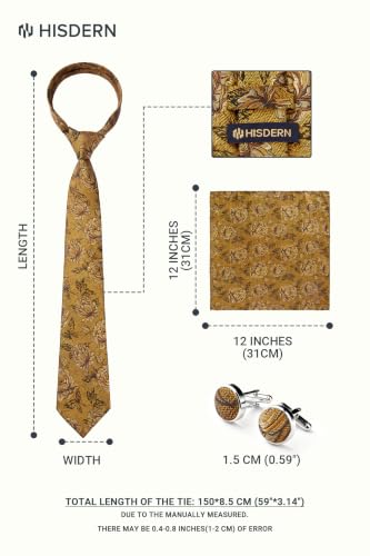 Image of HISDERN Ties for Men Paisley Tie and Pocket Square Cufflinks Set Formal Classic Floral Necktie Handkerchief Wedding Party