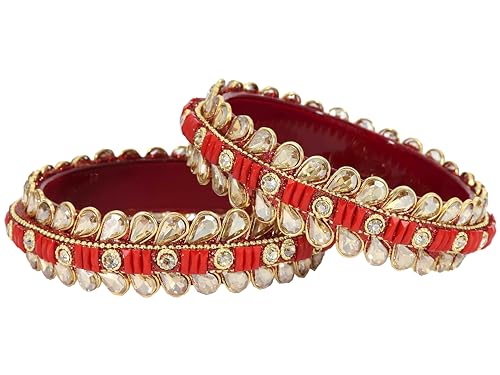 Image of NMII Glass Golden Zircon Stone & Kundan Beads Kada Set For Women & Girls | Fancy Design Kada Bangles | Traditional Look Kangan | Glass Bangles For Women Wedding, Party, Function, Daily use