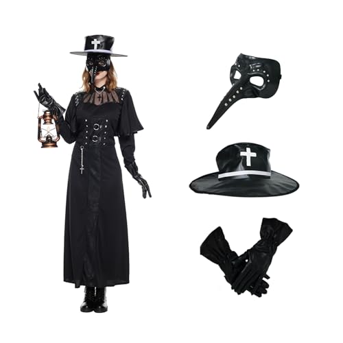 EraSpooky Women Plague Doctor Costume Halloween Female Medieval Physician Uniform Female Healer Costume Beak Mask