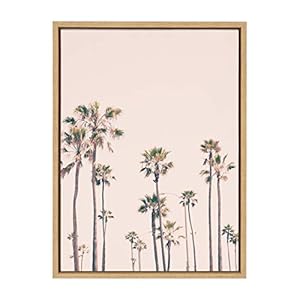 Kate and Laurel Sylvie Pink Palm Tree Paradise Framed Canvas Wall Art by Caroline Mint, 18×24 Natural, Pastel Tropical Art for Wall