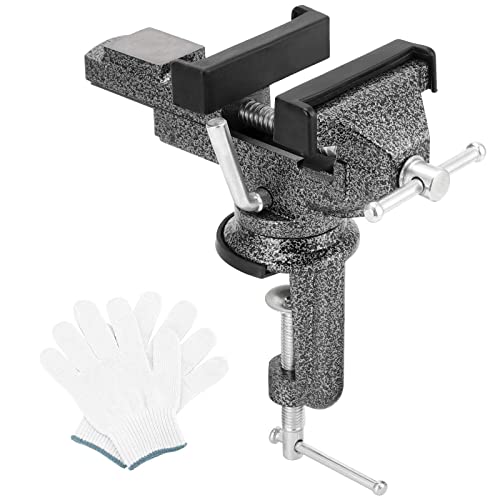 KOHAND Universal Table Vise 3 Inch/76mm, 360° Swivel Base Bench Clamp, Mini Portable Work Bench for Woodworking, Metalworking, Drilling, Black