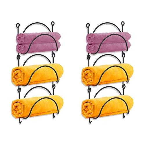 Unjumbly Towel Rack Wall Mounted, Set Of 6 - Stackable Metal Wine Rack, Storage Organizer For Bathroom, Kitchen, Living Room, Laundry, Gym, Easy Installation - Black #TOP4