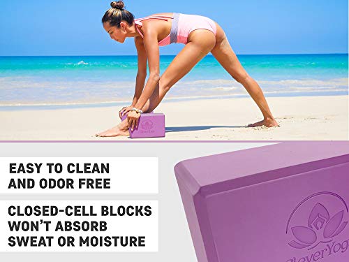 Yoga Blocks And Strap Set 2 Pack Yoga Blocks Light Weight High Density Foam 4 X 6 X 9 Inches And 8 Foot Thick Cotton Yoga Strap For Beginners And Advanced Yogis Supports All Poses (Purple) #TOP3