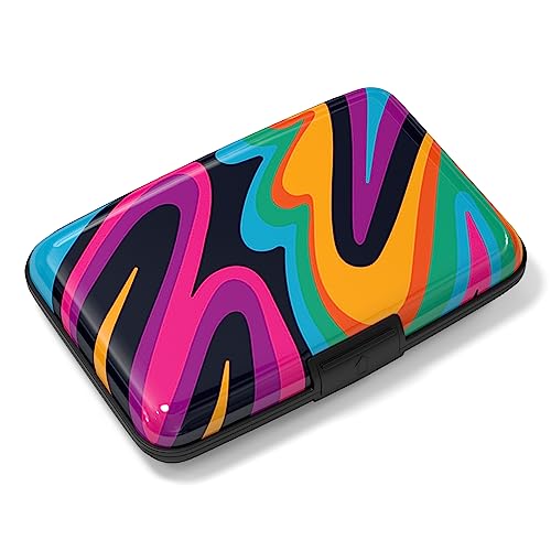 Image of Rimilak Aluminuml Credit Card Holder, Mini Credit Card Wallet RFID Blocking Slim Metal Hard Case for Women Men, Flowing Color