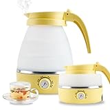Portable Travel Foldable Electric Kettle Collapsible Food Grade Silicone Mini Water Boiler For Coffee or Tea Fast Water Boiling Pot 6 Modes Adjustable 600ml/20oz (Yellow)