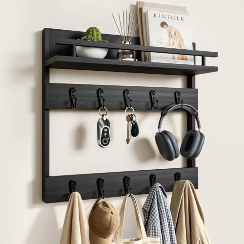 TIVERAIN Two-Tier Wall Key Holder with Shelf,Wooden Key Holder Wall Mount