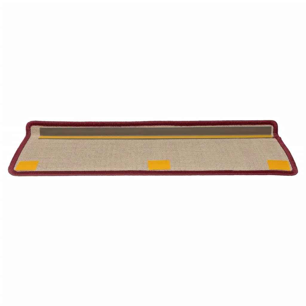 Lot de 15 tapis d'escalier 65 x 21 x 4 cm - Bordeaux - Bord rectangulaire - Antidérapant - En 100 % polypropylène touffeté - Insonorisant et lavable - Avec bandes adhésives double face