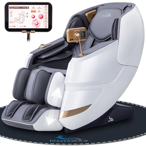 MassaMAX MT339 4D Massage Chair, Full Body Shiatsu Recliner with Electric Extendable Footrest, Zero Gravity, SL Track, Deep Yoga Stretch, 15 Modes, AI Voice Control, Foot Rollers, and Heating (White)