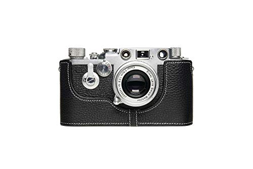 Demi-étui Leica III en cuir véritable fait main noir avec retardateur
