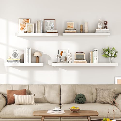 Image of Dreamland 12x12 Floating Shelves for Wall, 12 inch Deep Thicker White Floating Shelves, Wall-Mounted Shelves for Bedroom, Living Room, Kitchen, Bathroom - Set of 3