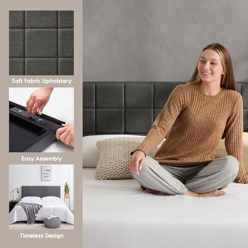 Hearth & Harbor Twin Headboard Only, Square Tufted Linen Headboards, Upholstered Bed Headboard, Wall Mounted, Adjustable Height 34”-42”, Modern Headboard Twin Size, Grey by Hearth & Harbor - Used condition - Image 2