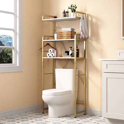 Over The Toilet Storage Rack with 3-Tier Shelves, Space Saver Toilet Shelf, Laundry Organizer with...