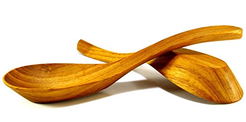 Set of 2 Teak Wood Noodle Soup Ramen Spoons Hard Wood Utensil Premium Quality