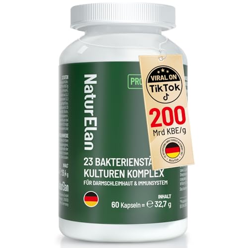 Probiotika Darmsanierung Kapseln, 23 Bakterienstämme mit aktiver B-Komplex und Akazienfaser, Magensaftresistent, Vegan, 20,5 Mrd KbE/Tagesdosis, in Deutschland produziert, 60 Kapseln, Naturelan., 13.99 €