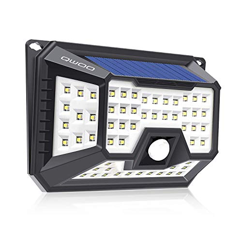 QWOO Solar Lights Outdoor 66 LED Waterproof Motion Sensor Lights Wireless Security Wall Lights Solar Motion Powered Night Lights for Front Door,Backyard, Garage,Porch,Deck, Driveway