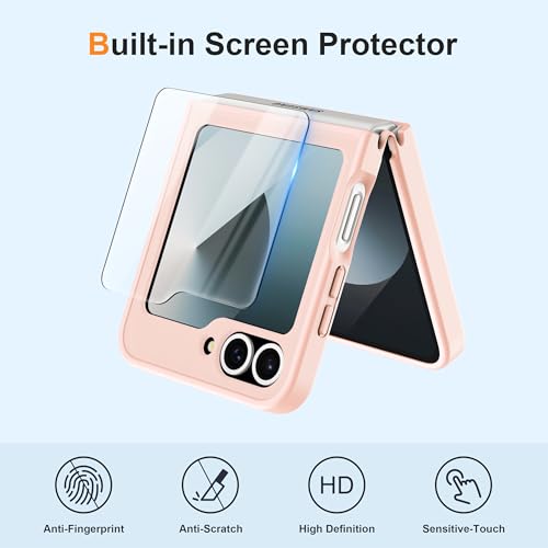 Image of ORETECH Magnetic for Samsung Galaxy Z Flip 7 FE Case Galaxy Z Flip 6, with [2 x Screen Protector] Translucent Back Non-Slip Shockproof Bumper Case for Galaxy Z Flip 7FE / 6 - Light Pink | 2 Pack Screen Protector, Translucent Back Non-Slip Hard PC Shockproof Cover