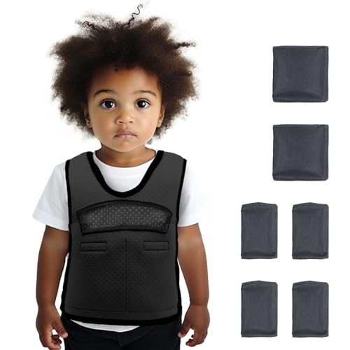 Compression Vest for Kids (Extra Small, Ages 1 to 3) Weighted Vest for Kids Including 6 Removable Weights Black