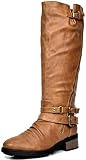 DREAM PAIRS Women's Atlanta Camel Fur Lined Knee High Riding Boots Wide Calf Size 9.5 M US