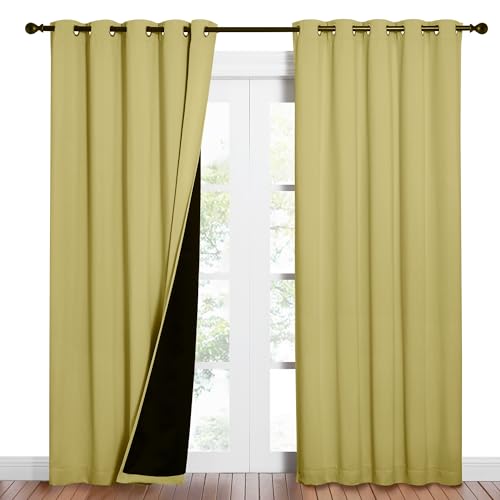NICETOWN Paire de Rideaux occultants Jaune pâle, Paire de Rideaux occultants à économie d'énergie et bloquant Le Bruit pour fenêtre de Salle à Manger,...