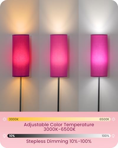 Image of Dimmable Purple Floor Lamp for Living Room with Remote and Foot Switch, Corner Floor Lamp for Bedroom, 64.4 inch Standing Tall Lamp, 10W 900LM Bulb Included, 3000K-6500K, Linen Shade, FCC Listed Z06LD05W1