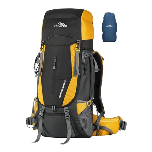 Image of TRAWOC TERRABOUND 60 Liter Camping Backpack Trekking Hiking Ruckssack Travel Bag Front & Top Loading Laptop /Rain Cover /Shoe Compartment, HK014