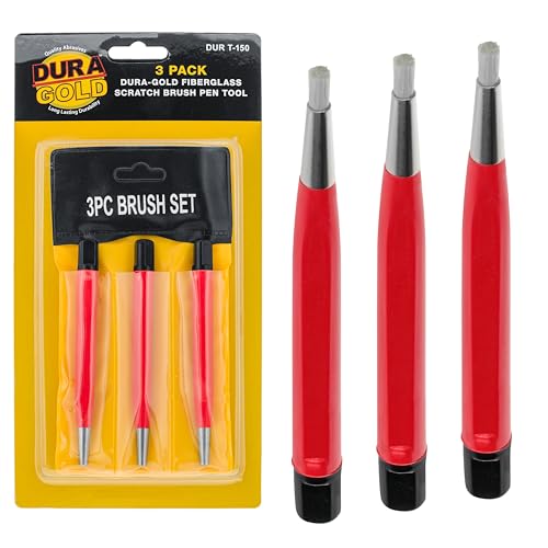 Dura-Gold Fiberglass Spot Scratch Brush Pen Tool Pack of 3 - Clean Sand Scuff Surfaces Remove Rust & Corrosion Prep Sanding Auto Paint Scratches for Painting - Polish Metals Cleaning Electronics