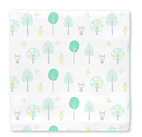 Image of SwaddleDesigns Cotton Muslin Swaddle Blanket, Receiving Blanket for Boys & Girls, Best Shower Gift, 46x46 inches, Green Woodland