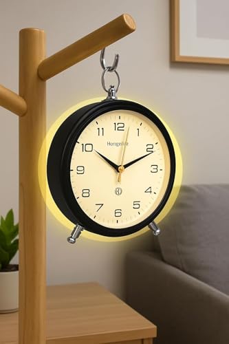 Image of JASIFS Honeytime Metal 13-cm-Long Alarm Clock Wall Clock Table Clock for Study Analog Silent Vintage Clock, Alarm Clock for Heavy Sleepers at Home Office Bedroom-Black