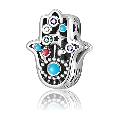 Magic Charms Evil Eye Hamsa Hand Charms 925 Sterling Silver Evil Eye Fátima Bead Pendant Charm para Mujer European Snake Dangle Dazzling Charms Bracelet, Cubic Zirconia Cover