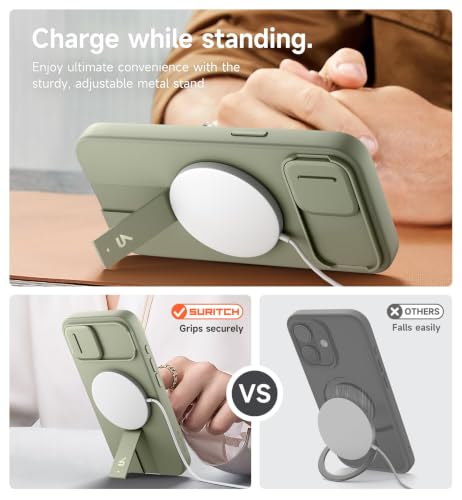 Image of SURITCH for iPhone 17e /16e Case with Magnetic Camera Slide Cover and Adjustable Kickstand, Compatible with MagSafe, Shockproof Bumper Case Slim Protective Cover 6.1 Inch,Green