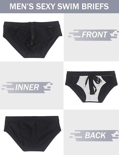FEOYA Men’s Swim Briefs Low Rise Swimsuit Bikini Surf Bathing Suit Thong Shorts Side Hollow Zip Front3
