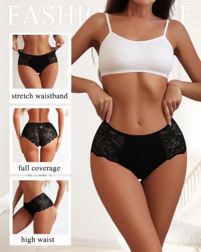 Image of Sexy Underwear for Women Cotton High Waisted Brief Lady Lace Panties 6 Pack