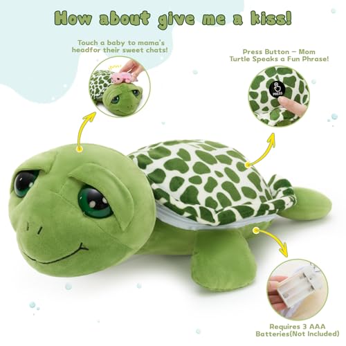 Image of Talking Sea Turel Stuffed Animal with 3 Babies & 2 Eggs, 14 inch