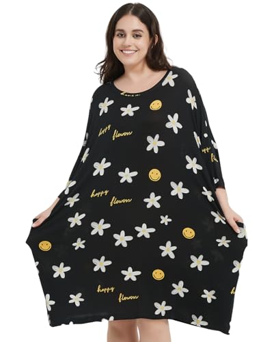 Image of KFUBUO Plus Size Nightgowns for Women Oversized Sleep Tshirts Dress Short Sleeves Sleepwear With Pocket Fit S-5XL