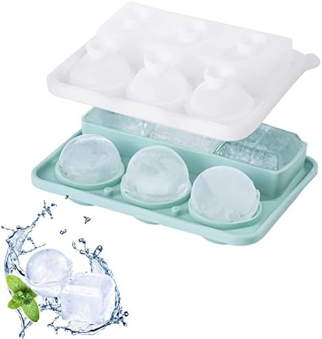 LOINFE ® Ice Cube Mold, Silicone Ice Cube Tray for Freezer, 2-in-1 Round Sphere Ice Ball Maker & Square Ice Tray, Large Ice Cube Trays for Cocktails, Bourbon, Brandy, Gift for Men Dad (Green)