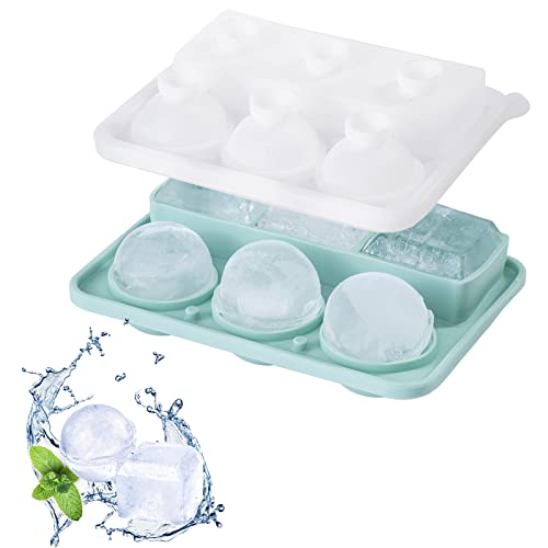 LOINFE ® Bac à glaçons avec couvercle, bac à glaçons 2 en 1 avec boule ronde et bac à glaçons carré Grand bac à glaçons pour cocktails, glaçons Ice Cube Trays ice ball (vert) Cover