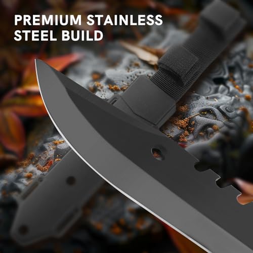 Image of Dispatch Fixed Blade Hunting Knife with Sheath, 12-inch Survival Knives for Men Tactical Bowie Knife with Non-Slip Handle for Bushcraft, Outdoor Camping