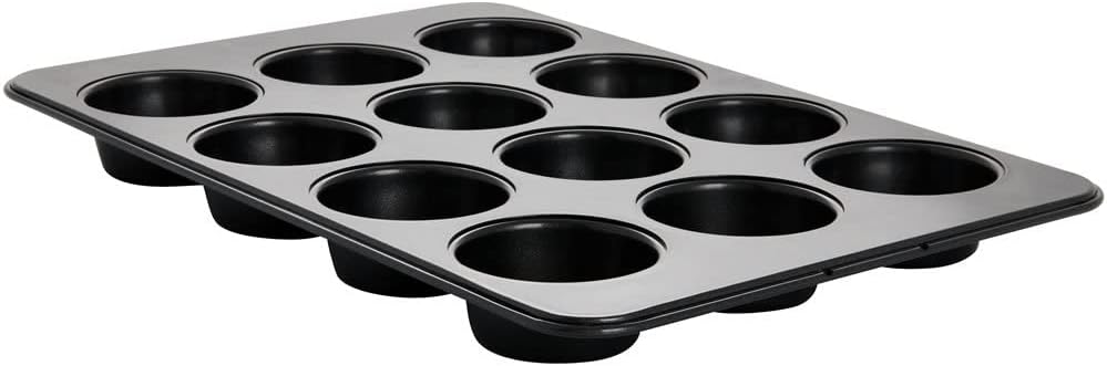 wilko 12 Cup Non-Stick Muffin Tray, Made from Heavy Gauge Carbon Steel, Fully Nestable Design, 10-Years Guarantee, 37.2 x 37.2 x 3cm