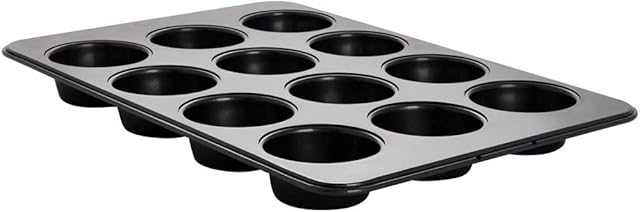 wilko 12 Cup Non-Stick Muffin Tray, Made from Heavy Gauge Carbon Steel, Fully Nestable Design, 10-Years Guarantee, 37.2 x 37.2 x 3cm