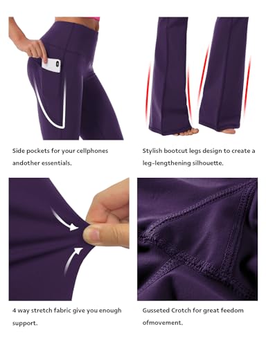 Image of BUBBLELIME 29 inch /31 inch /33 inch /35 inch /37 inch Women High Waist Bootlegs Yoga Pants Tummy Control Bootcut Workout Flared Out Pockets