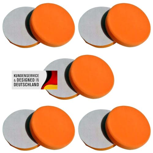 Polierschwämme Polierpads Polierzubehör 180 mm oder 150 mm Gewaffelt oder Glatt - Kletthaftend & In Verschiedenen Härtegraden Für Die Poliermaschine 10er-Set Orange (150 mm glatt, Medium)