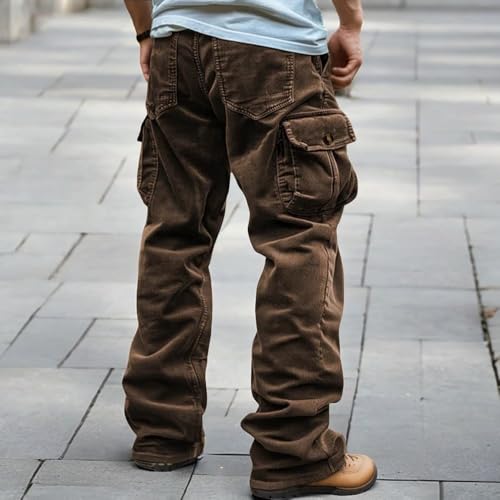 Men’s Vintage Corduroy Wide Leg Pants Casual Fall Winter Elastic Waist Baggy Cargo Pants with Multiple Pockets3