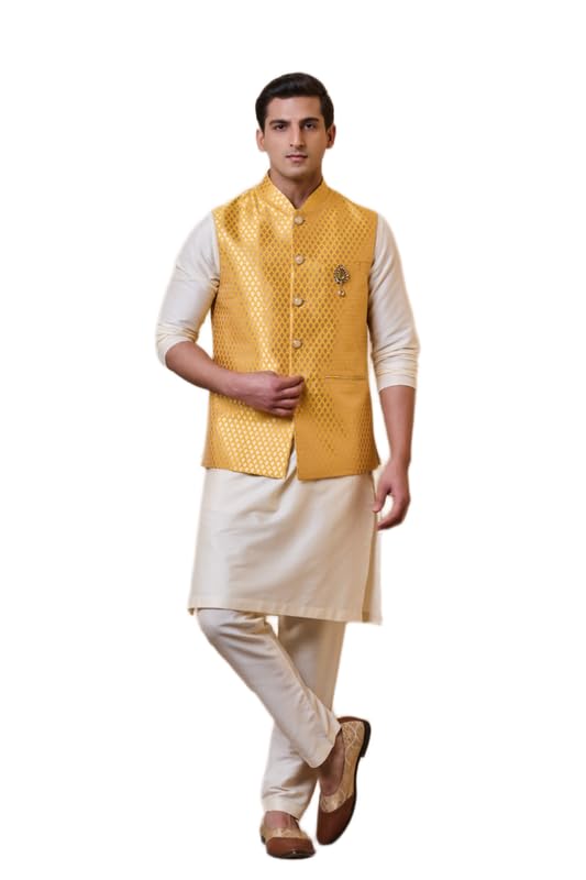 tasva Yellow Classic Jacquard Bundi | Ethnic WEAR | Yellow | XS-picture-24