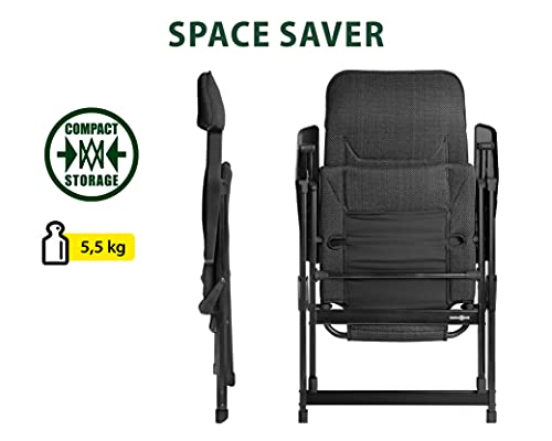 Brunner Rebel Pro (S-M-L) Sedia Pieghevole Da Campeggio, Giardino, Terrazzo In Alluminio, Regolabile In 5 Posizioni, Con Portata Fino A 150 Kg, Schienale Alto, Nero O Blu - 5