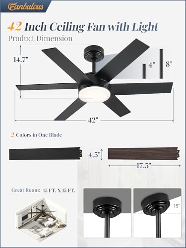 Image of Fanbulous 42 inch Outdoor Ceiling Fans with Lights, Dimmable 3CCT, Black
